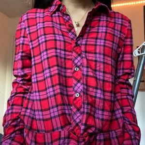 pink and red plaid flannel top